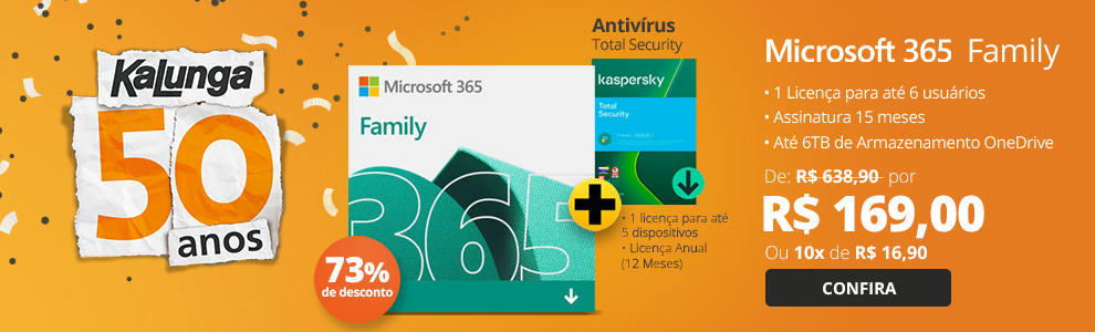 Microsoft 365 Family 1 licença para até 6 usuários, Assinatura 15 meses + Kaspersky Antivírus Total Security, 5 dispositivos Licença 12 meses - Digital para DOWNLOAD