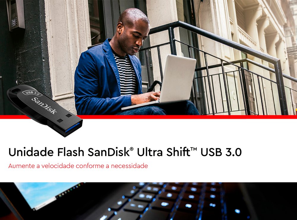 Pen Drive SanDisk 128GB USB 3.0 Ultra Shift - CZ410