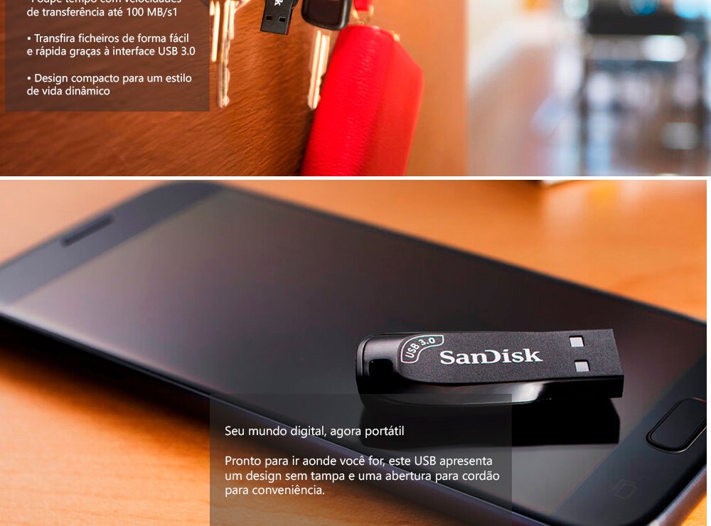 Pen Drive SanDisk 64GB USB 3.0 Ultra Shift - CZ410
