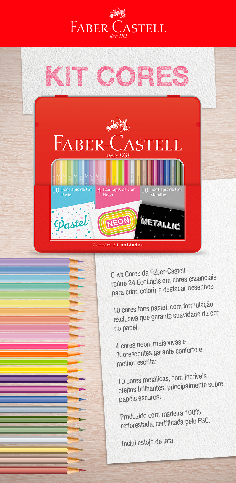 Kit Lápis De Cor Pastel + Neon + Metálico