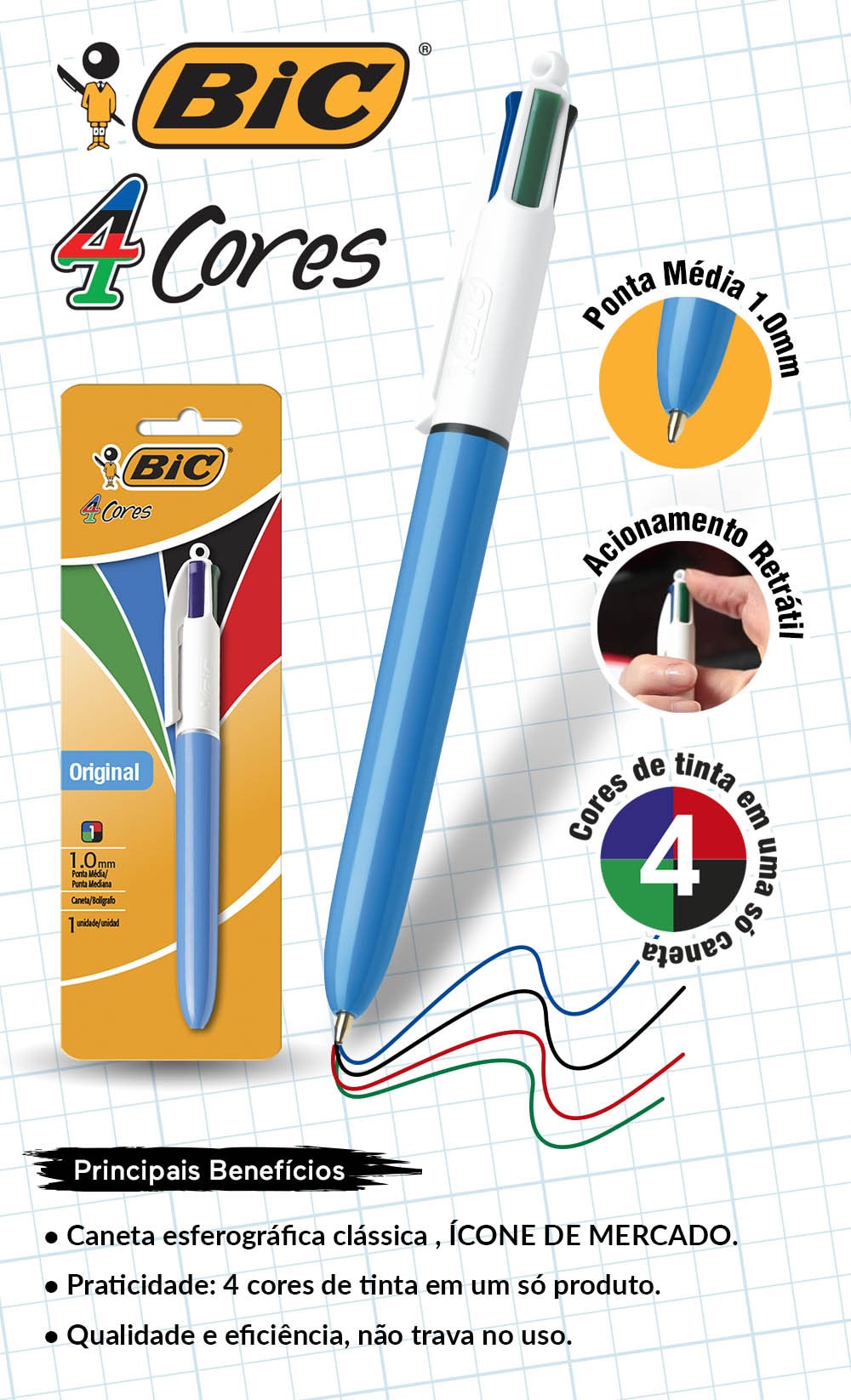 Caneta Esferogr Fica Retr Til Bic Cores Cl Ssicas Corpo Azul Ponta M Dia De Mm