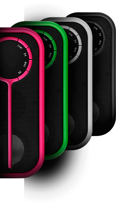 Possui quatro opções de cores para cada estilo. A parte inferior contém um silicone que além de proteger seu móvel, fixa melhor a caixa de som na superfície