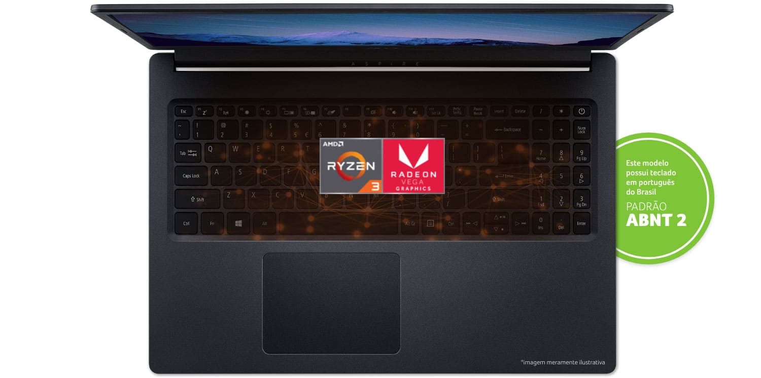Notebook A315-23-R6DJ e selo Intel® Core™ i3