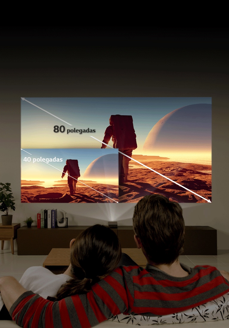 Experiência de visualização de cinema em até 80 polegadas HD.